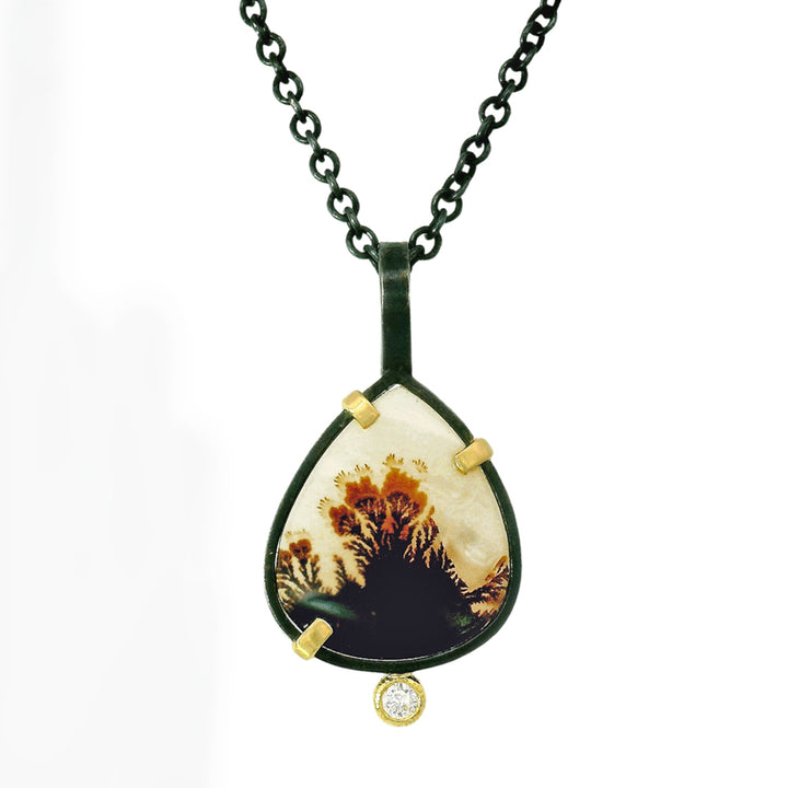 One-of-a-Kind Dendritic Agate & Diamond Necklace - "Desert Rose"