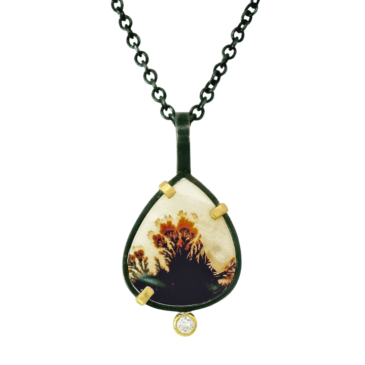 One-of-a-Kind Dendritic Agate & Diamond Necklace - "Desert Rose"