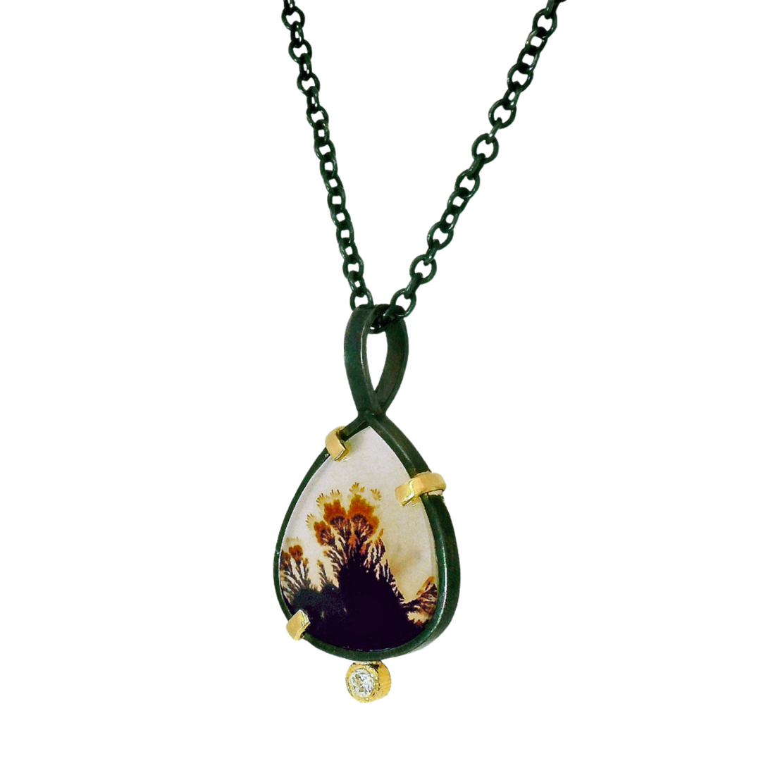 One-of-a-Kind Dendritic Agate & Diamond Necklace - "Desert Rose"