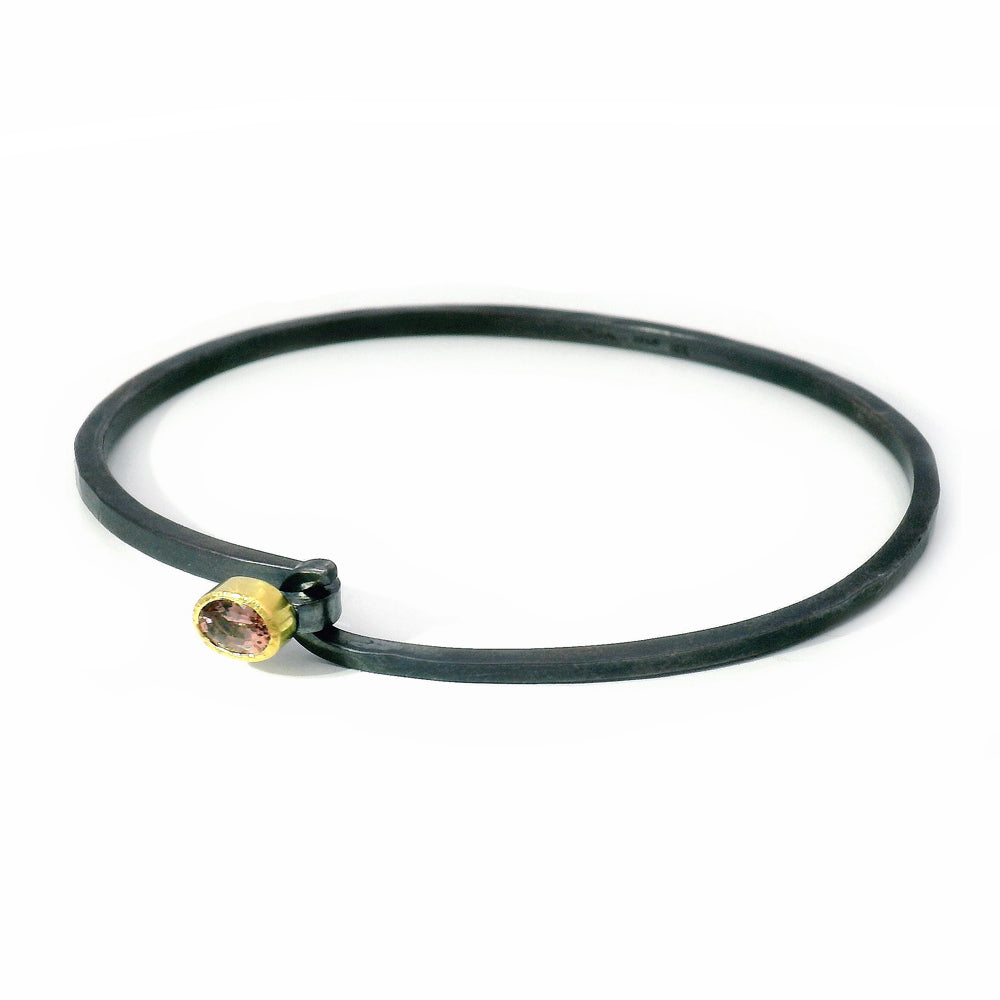 One-of-a-kind sapphire bracelet with spring hook closure and brushed silver finish