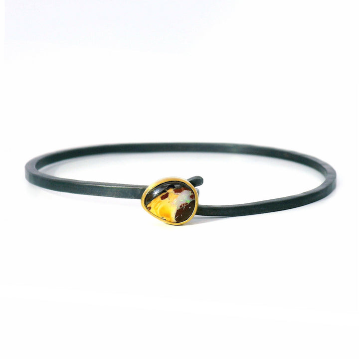 Yowah Nut opal hook bracelet by Karin Jacobson in 22K gold and oxidized silver