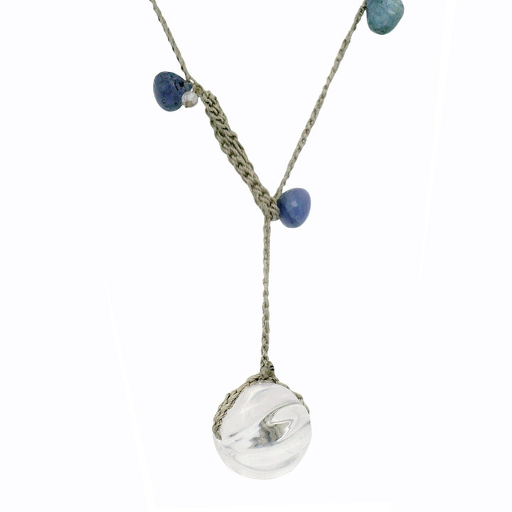 Tanzanite Briolette & Carved Rock Crystal Crocheted Necklace