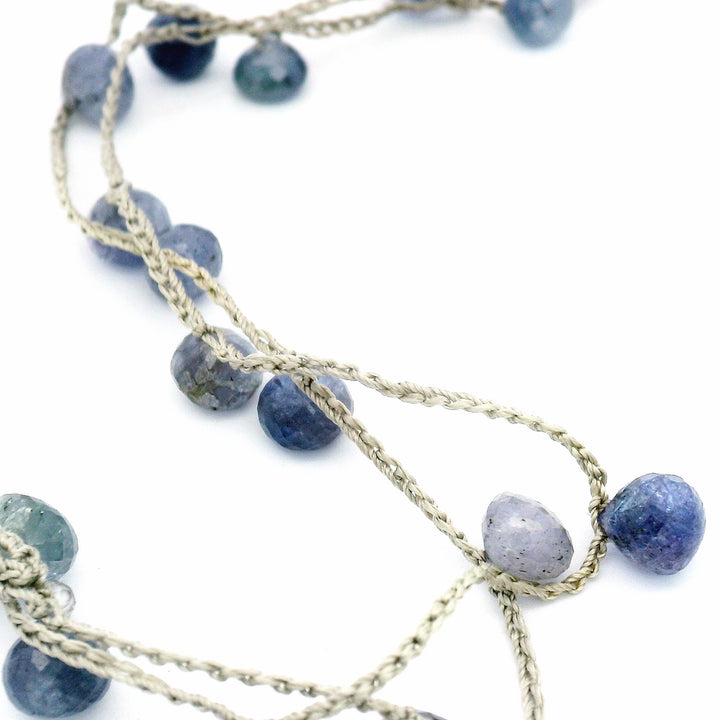 Tanzanite Briolette & Carved Rock Crystal Crocheted Necklace