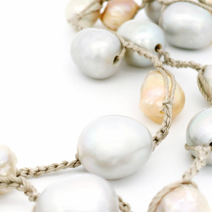 Rose Thorn & Grey Freshwater Pearl Crocheted Necklace