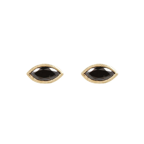 Black Marquise Diamond & Yellow Gold Studs - "Black Ice"