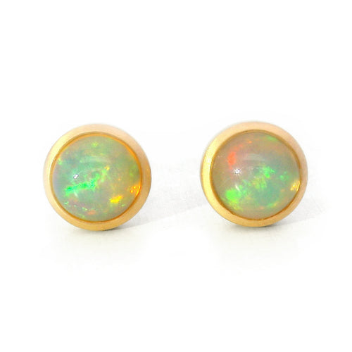 Opal & Yellow Gold Stud Earrings - "Ethereal Glow"