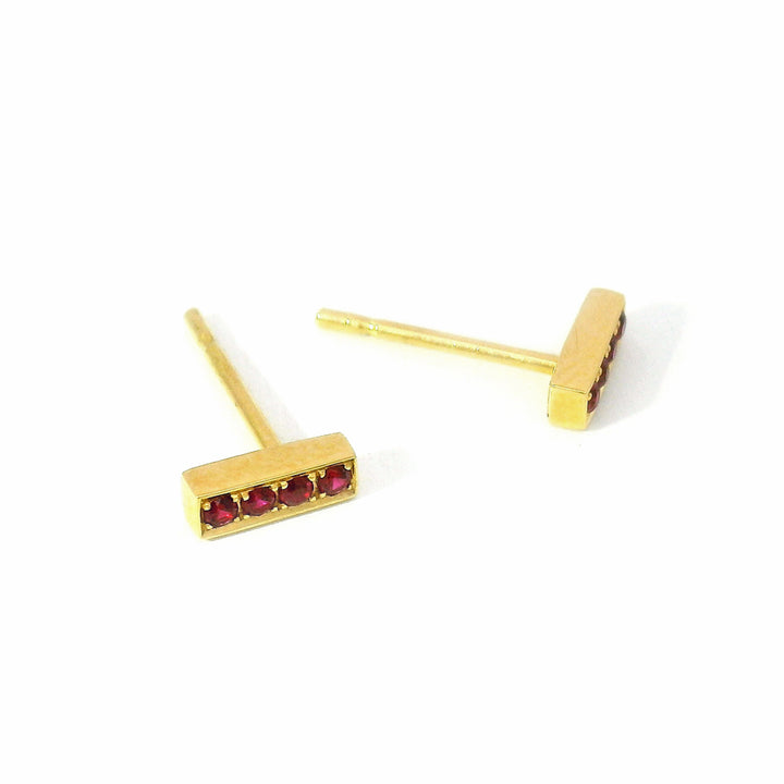 Ruby & Yellow Gold Stud Earrings - "Scarlet"