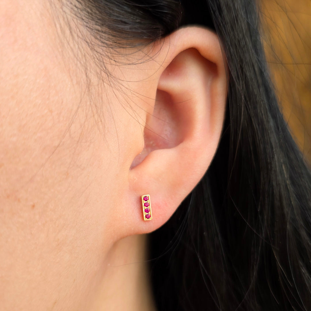 Ruby & Yellow Gold Stud Earrings - "Scarlet"