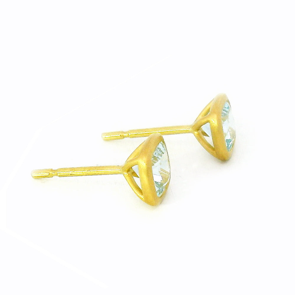 Aquamarine & Yellow Gold Stud Earrings - "Mirror of Ice"