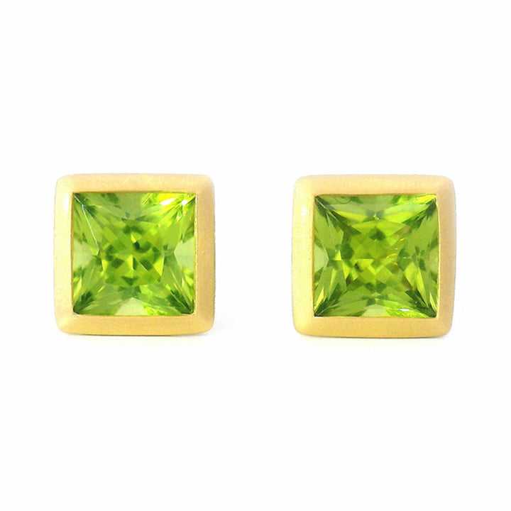 Peridot & Yellow Gold Stud Earrings - "Pothos"