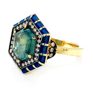 Montana Sapphire, Diamond & Enamel Ring - "Rock Candy Seaside"