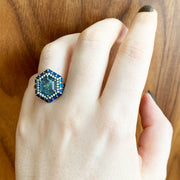 Montana Sapphire, Diamond & Enamel Ring - "Rock Candy Seaside"