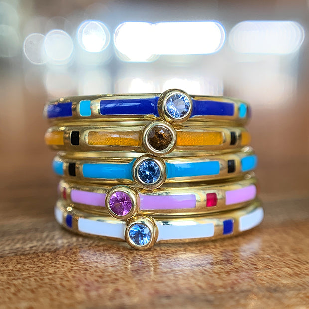 Yogo Sapphire & Yellow Gold Band with Enamel - "Rock Candy Blue"