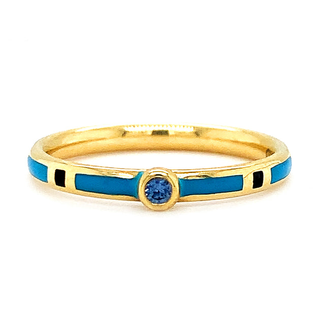 Yogo Sapphire & Yellow Gold Band with Enamel - "Rock Candy Blue"