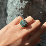 Montana Sapphire, Diamond, & Enamel Ring - "Rock Candy Teal Dream"