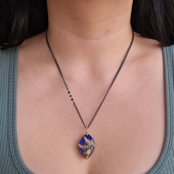 One-of-a-Kind Lapis Lazuli & Rutilated Quartz Necklace - "Indigo Nights"