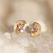 Pink Rose Cut Sapphire & Diamond Stud Earrings - "Potter's Pink"