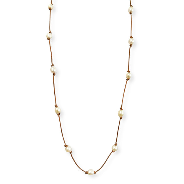 Freshwater Pearl & Leather Necklace - "Madge"