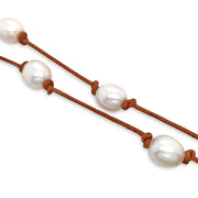 Freshwater Pearl & Leather Necklace - "Mira"