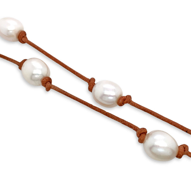 Freshwater Pearl & Leather Necklace - "Mira"