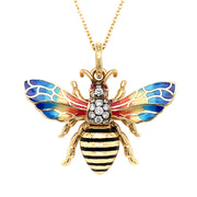 Fired Enamel, Diamond, & Ruby Necklace - "Signature Bee"