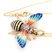 Fired Enamel, Diamond, & Ruby Necklace - "Signature Bee"