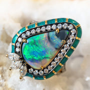 Opal, Diamond, & Enamel Ring - "Glittering Peacock"