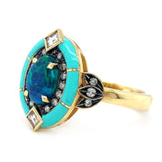 Freeform Opal, Diamond, & Enamel Ring - "Mother Earth"