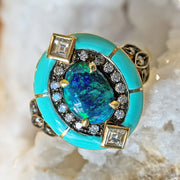 Freeform Opal, Diamond, & Enamel Ring - "Mother Earth"