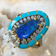 Freeform Opal, Diamond, & Enamel Ring - "Cleopatra"