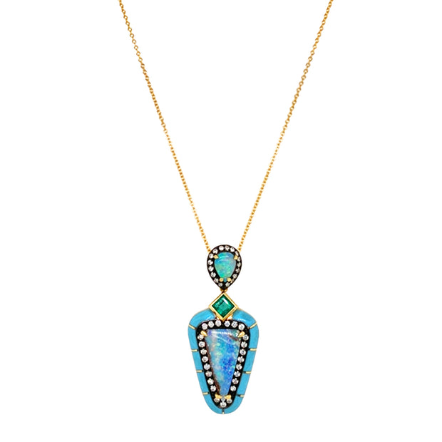 One-Of-A-Kind Opal, Emerald, Diamond & Enamel Necklace - "Tropical Waters"