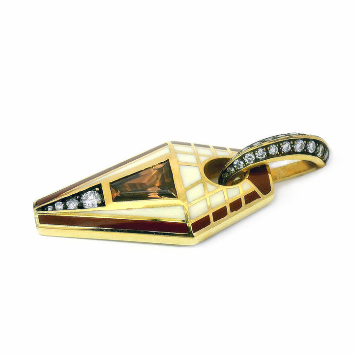 One-of-a-Kind Cognac Zircon & Enamel Pendant - "Pharoah"