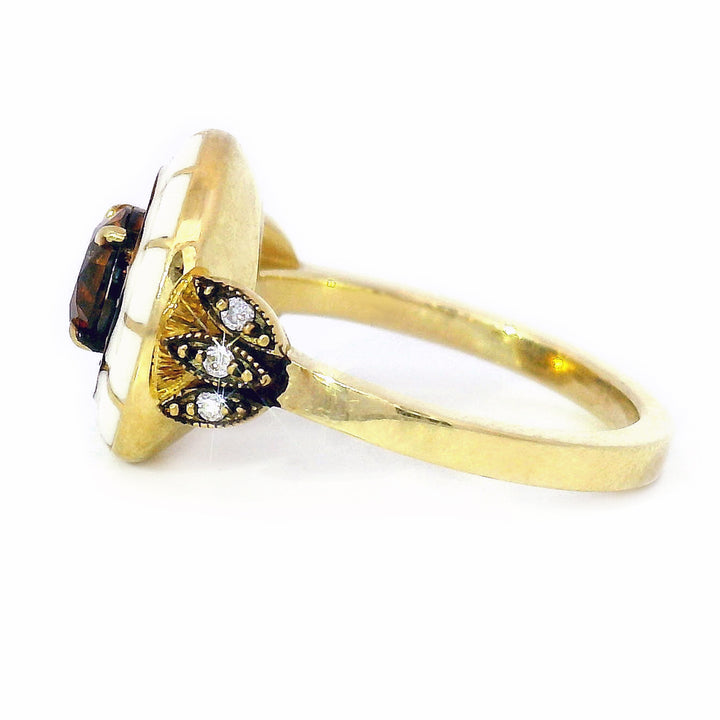 Orange-Brown Montana Sapphire & Enamel Ring - "Rock Candy Caramel Glow"