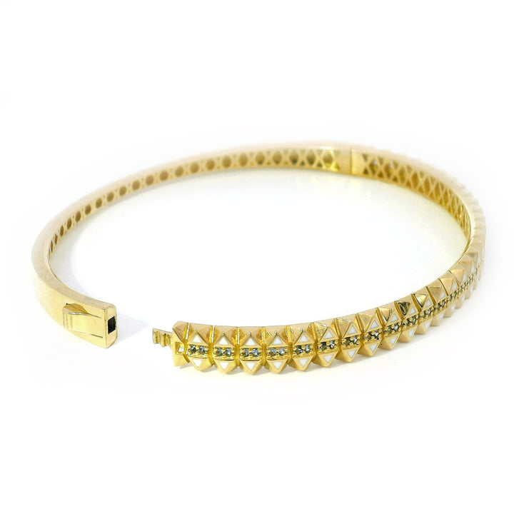 Yogo Sapphire, Enamel & Gold Hinged Bangle - "Highline"