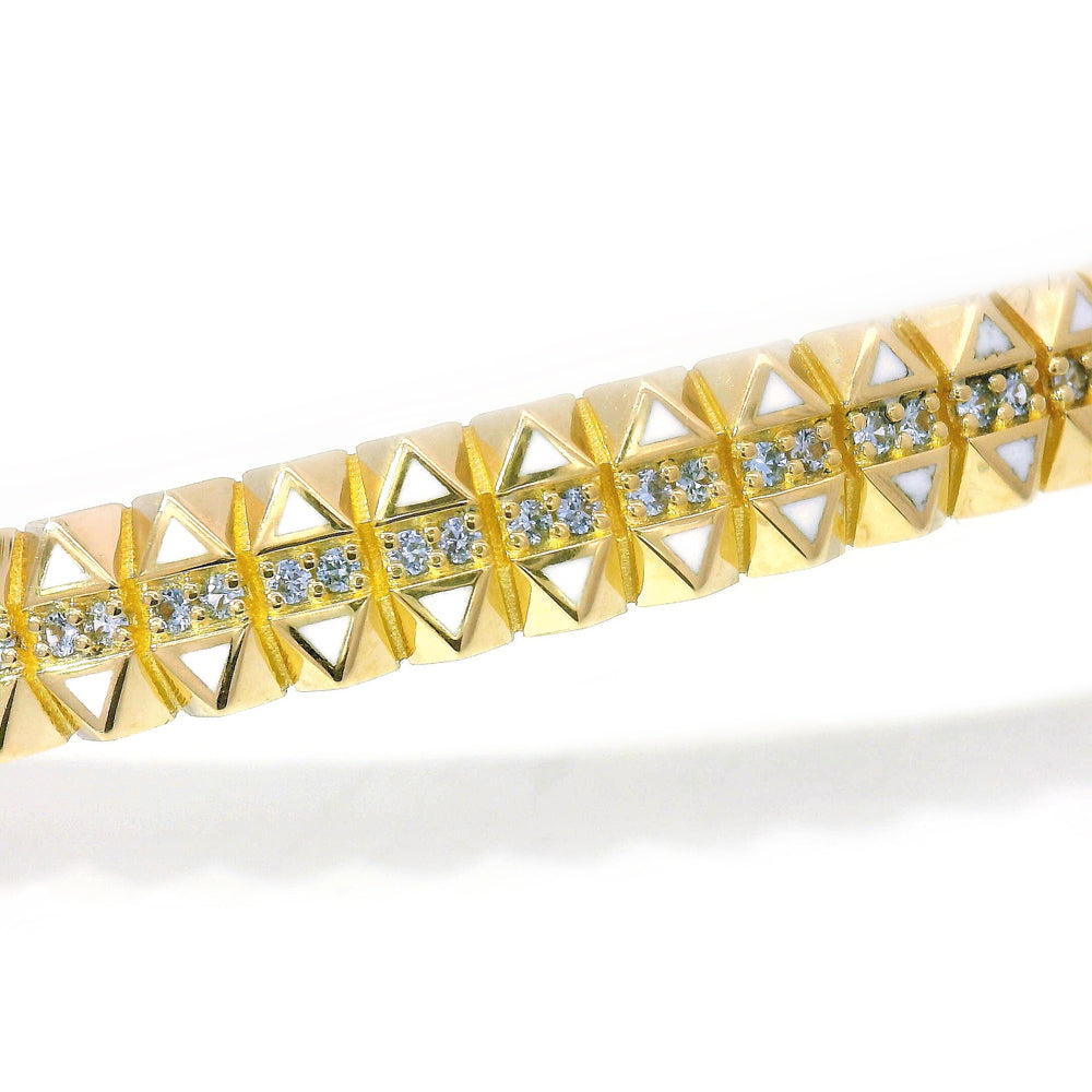 Yogo Sapphire, Enamel & Gold Hinged Bangle - "Highline"