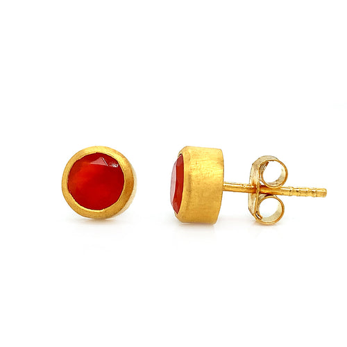 Gold Vermeil & Carnelian Stud Earrings - "Orange"