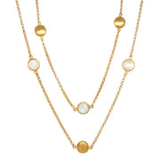 Long Gold Vermeil & Moonstone Station Necklace - "White Star"