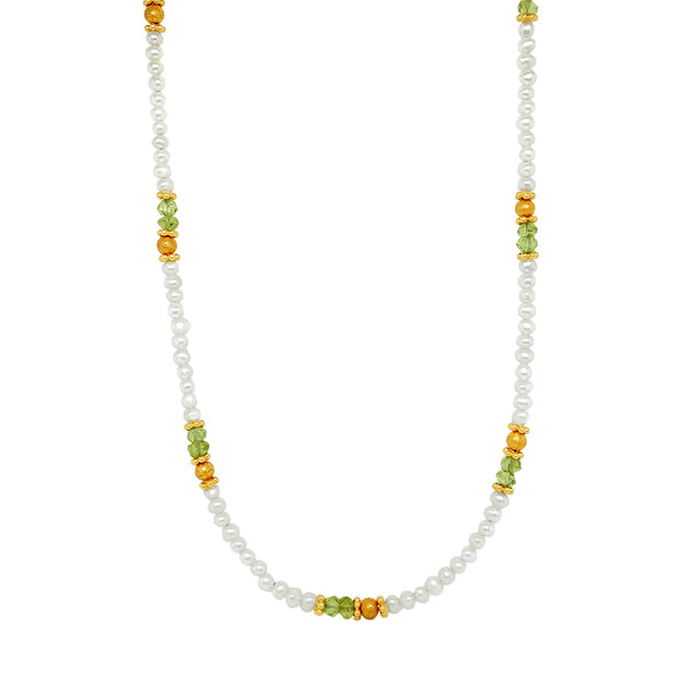 24K Gold Vermeil with Peridot and Pearls Necklace - "Key Lime"