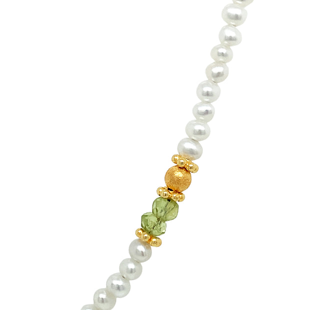 24K Gold Vermeil with Peridot and Pearls Necklace - "Key Lime"