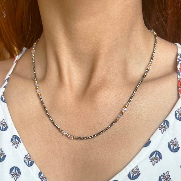 24K Gold Vermeil with Pyrite, Herkimer Crystals, and Labradorite Necklace - "Stormy Days"