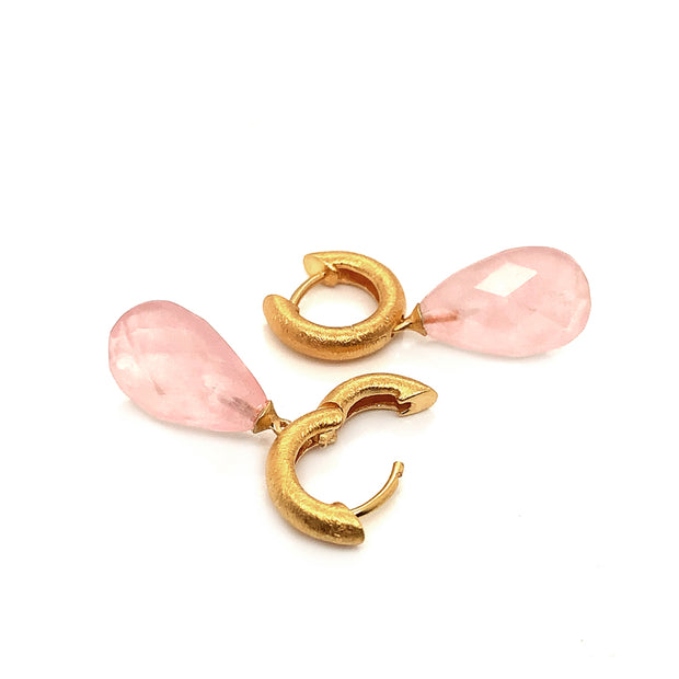 24K Gold Vermeil Rose Quartz Huggie Earrings