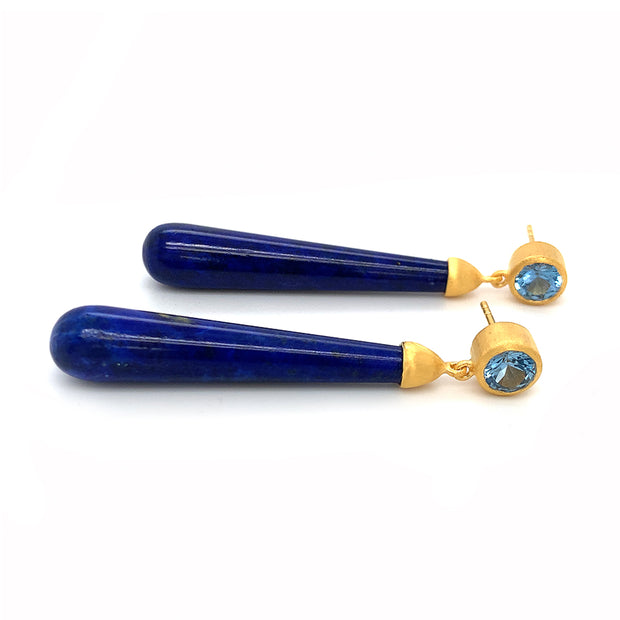 24K Gold Vermeil Lapis Lazuli & Blue Topaz Drop Earrings