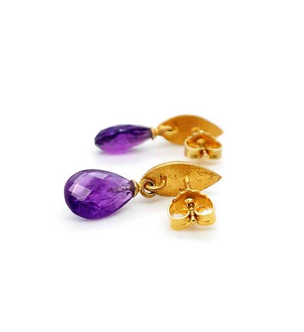 Gold Vermeil & Faceted Amethyst Studs with Drop