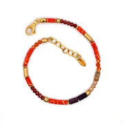 24K Gold Vermeil, Carnelian, Garnet, Ruby, Jasper, Zircon, & Coral Beaded Bracelet