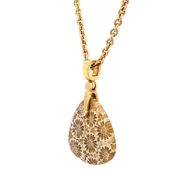 Fossilized Coral & Yellow Gold Pendant - "Sticks & Stones"