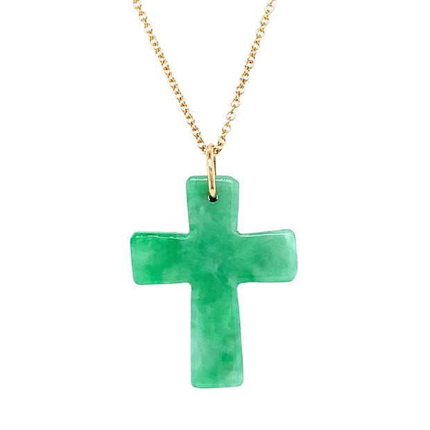 Jadeite & Yellow Gold Necklace - "Cross"