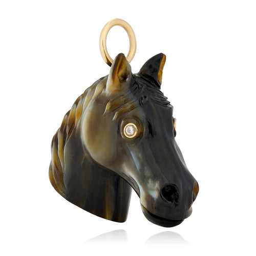 Black Mother-of-Pearl Carved Horse & Diamond Pendant - "Black Beauty"