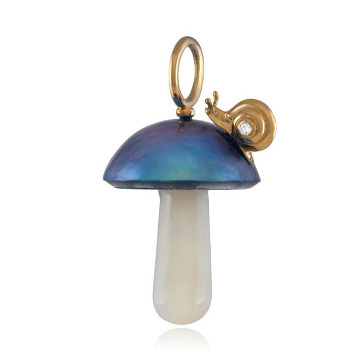 Blue Mabe Pearl Mushroom & Snail Pendant - "Escar-Gold"