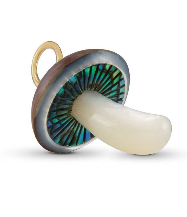 Iridescent Copper Mabe Pearl Mushroom Pendant - "Cyprus Mycena"