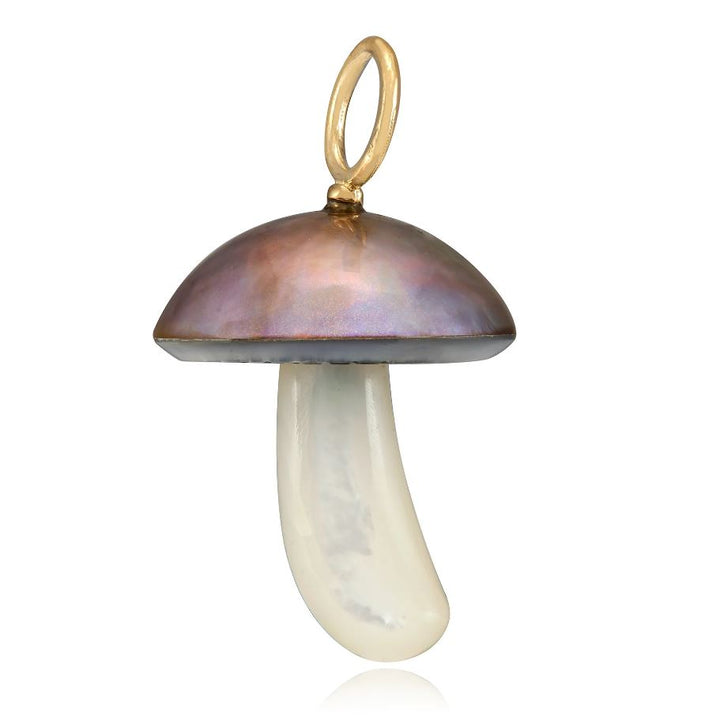 Iridescent Copper Mabe Pearl Mushroom Pendant - "Cyprus Mycena"